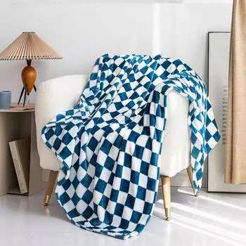 Мягкое клетчатое детское одеяло для мальчиков и девочек, теплое короткое флисовое одеяло нейтрального цвета для новорожденных, маленькое пушистое одеяло для сна, синель One Size синий