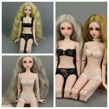 Мягкое кружевное нижнее белье для куклы 1/4, одежда, бикини, бюстгальтер и трусы для куклы 40-50 см, трусики для кукол BJD, топ и аксессуары для трусов чёрный