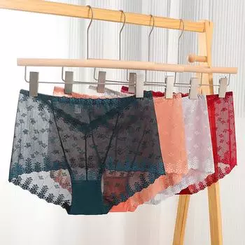 Мягкое кружевное нижнее белье для женщин, трусы больших размеров, с высокой талией, сексуальные трусики, прозрачные сетчатые женские трусы L чёрный