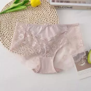 Мягкое нижнее белье из ледяного шелка. Женское ощущение шелка. Гладкое кружево со средней заниженной талией. Бесследное дышащее нижнее белье из чистого хлопка. Антибактериальное нижнее белье с треугольными чашечками в промежности. M белый