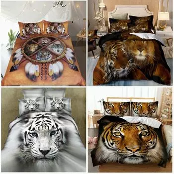 Мягкое одеяло Doona с изображением тигра, пододеяльник, комплект постельного белья для двуспального/королевского/королевского размера Single 135x200cm