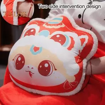 Мягкое одеяло и подушка для путешествий с изображением животных, 3 в 1, плюшевая подушка в виде змеи из мультфильма с согревающим дизайном для рук, для путешествий, самолета, поезда, кровати, офиса красный