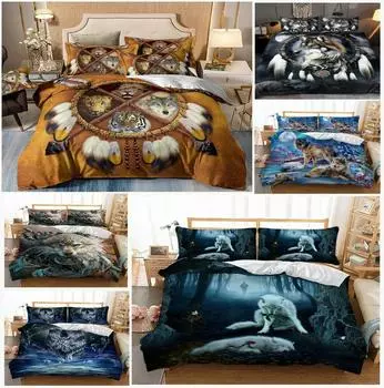 Мягкое одеяло с изображением волка, комплект пододеяльников Doona, комплект постельного белья размера «queen-size» и двуспальной кроватью размера «king-size» Single 135x200cm