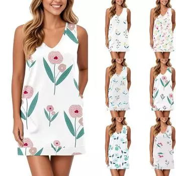 Мягкое платье-майка с V-образным вырезом для женщин, сарафан без рукавов, повседневное свободное летнее платье с карманом XXL хаки