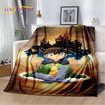 Мягкое плюшевое одеяло с рисунком аниме «Детектив Конан», фланелевое одеяло для гостиной, спальни, кровати, дивана, чехол для пикника, 3D 50x60in