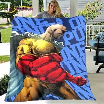 Мягкое плюшевое одеяло с рисунком аниме ONE PUNCH MAN, фланелевое одеяло, одеяло для гостиной, спальни, кровати, дивана, чехол для пикника, детское одеяло