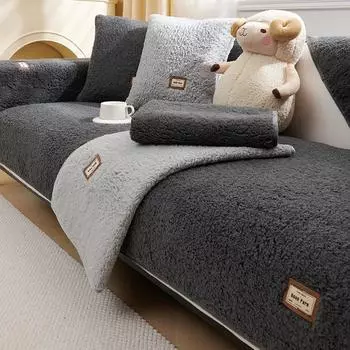 Мягкое плюшевое стеганое полотенце для дивана, зимнее теплое утепленное нескользящее покрытие для дивана для гостиной, бархатный флисовый секционный чехол для дивана 70x70cm 1pc бежевый