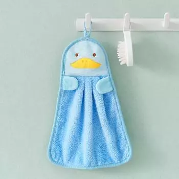 мягкое плюшевое впитывающее полотенце для подвешивания с милым рисунком для детей из микрофибры полотенце для сушки рук кухонная ванная комната душ салфетка 1pc синий