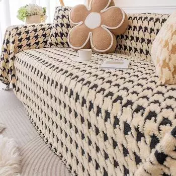 Мягкое полотенце для дивана с защитой от царапин и узором «гусиная лапка», приятное для кожи, теплое, домашнее, нескользящее, универсальное, всеобъемлющее, одеяло для дивана 180*130cm