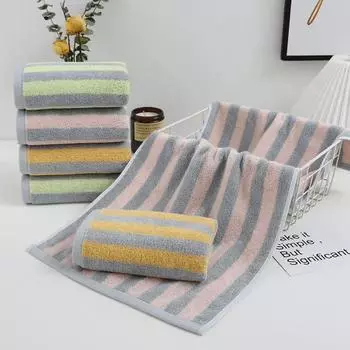 Мягкое полотенце для лица Jieliya из чистого хлопка с большой цветной полоской, впитывающее и не оставляющее ворса 74*33 cm