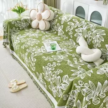 Мягкое полотенце из шенилла для дивана, всесезонное, универсальное, пылезащитное, цельное, с кисточками по краю, удобное, нескользящее, одеяло 183x130cm синий