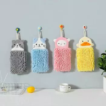 Мягкое полотенце из синели, подвесное полотенце с милыми животными, быстросохнущее, домашнее, кухонное, подвесное полотенце из синели синий