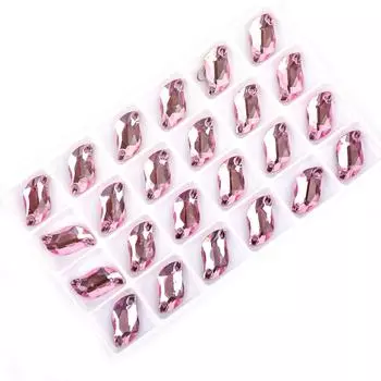 Мягкое стекло Ручная вышивка Дрель Плоское дно Двойное отверстие S-образная Кристальная Плоская Пряжка Сделай сам Платье Свадебная Одежда Аксессуары 15 * 30Mm 12pcs/bag розовый