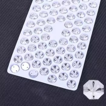 Мягкое стекло Ручной шов Сверло Плоское дно Двойное отверстие Восьмиугольная плоская пряжка AB Специальной формы Цветной бриллиант Сделай сам/Двойное отверстие Драгоценный камень Сверло 14x14mm 28pcs/bag белый