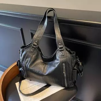 Мягкое внутреннее отделение, наплечные сумки, высокое качество, однотонные сумки для женщин, модные сумки-кроссбоди из ПУ на молнии 40x15x25cm чёрный