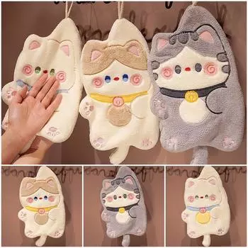 Мягкое впитывающее полотенце для рук, симпатичное подвесное полотенце с изображением кота, носовой платок для ванной, детский платок для рук, кухонное полотенце для мытья посуды коричневый