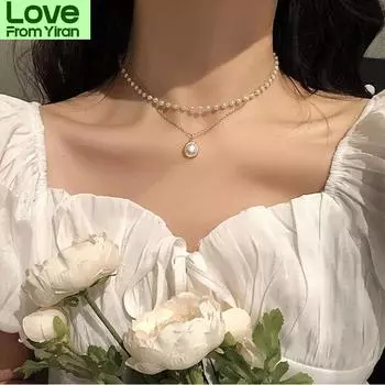 Мягкое женское эстетичное двухслойное жемчужное колье-чокер, корейская мода, ожерелье с подвеской для женщин, романтический подарок на День святого Валентина Other золотой