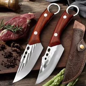 Мясной нож для обвалки мяса, нарезки мяса, фруктов, рыбы, филетировочный нож, деревянная ручка, кухонные ножи, кованое лезвие, универсальный нож, инструмент