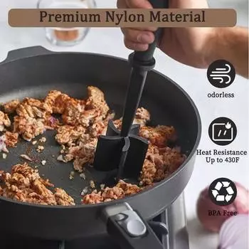 Мясорезка с антипригарным покрытием — термостойкая толкушка для гамбургеров для говяжьего фарша, картофеля и других продуктов — легко смешивайте и измельчайте чёрный