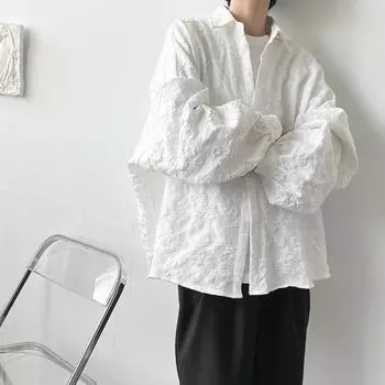 Мятая жаккардовая рубашка с рукавами «летучая мышь» XL белый