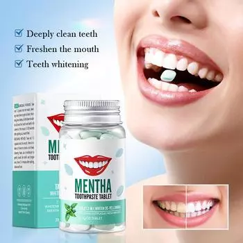 Мятная твердая зубная паста в таблетках, вкус мяты, жидкость для полоскания рта, плохое отбеливание, свежие пятна от древесного угля 1pc