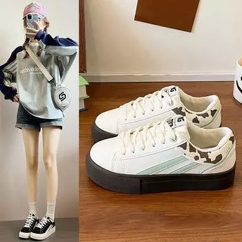 Мятно-молочные спортивные туфли на платформе для женщин 2025 года, весна, новые американские ретро-маленькие белые туфли с низким верхом, повседневные туфли для женщин 35 зелёный