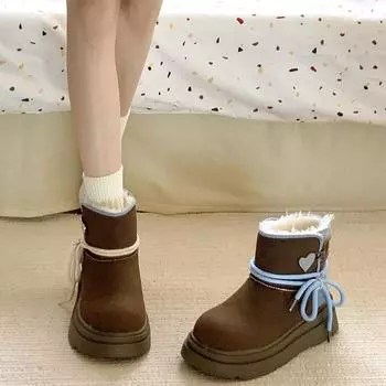 Мятно-шоколадные коричневые зимние ботинки на утолщенной платформе, женская обувь 2025 года, новые зимние бархатные теплые хлопковые ботинки для снега 35 красный