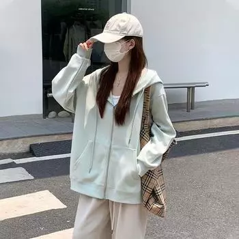 Мятно-зеленый осенний свитер на молнии, куртка женская, весна и осень, тонкий, с узкой талией, повседневный, короткий кардиган, удобный, универсальный и модный S