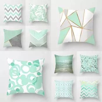 Мятно-зеленый, синий чехол для подушки, модная подушка для дивана, наволочка с геометрическим рисунком, современный декор для дивана-кровати, наволочка 40x40cm