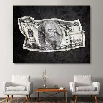 Мятый доллар, черные простые постеры, поп-арт, печать на холсте, современная скандинавская живопись для гостиной, домашнего офиса, декор, картина 21x30cm No Framed белый