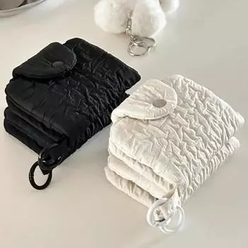 Мятый кошелек для монет, большой емкости, короткий кошелек, шикарный держатель для карт с застежкой, портативные мини-сумки для хранения для девочек и детей чёрный