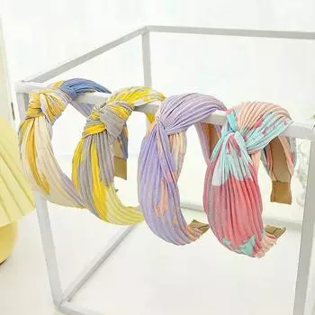 Мятый тканевый аксессуар для волос, повязка на голову с полями, модная повязка для волос с принтом и покраской, элегантная широкая 17*7cm