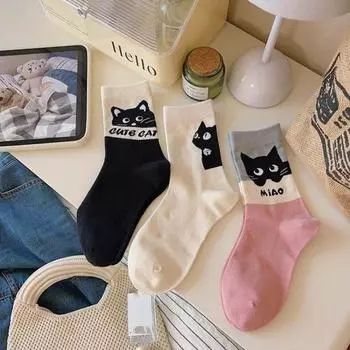 Мяу милые кошачьи носки с буквами среднего размера, модные носки с рисунком аниме для мальчиков 5pairs