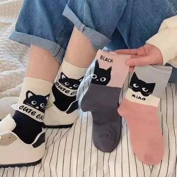 Мяу мультфильм аниме носки буквы среднего размера носки труба повседневные милые кошачьи носки до щиколотки для девочек 5pairs
