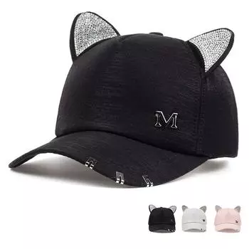 Мяу, женская летняя осенняя модная шапка, кошачьи уши, кошачья бейсболка с кольцами и кружевами, милые шапки для девочек чёрный