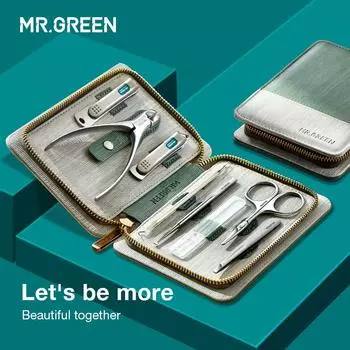 MR.GREEN Маникюрные наборы Наборы для педикюра Машинки для стрижки ногтей из нержавеющей стали Инструменты для личной гигиены с чехлом из искусственной кожи (Серый + Зеленый) серый