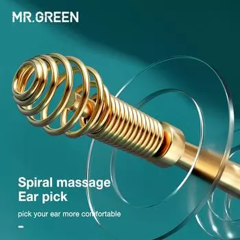 MR.GREEN Удаление ушной серы 360 ° Спиральный массаж Ушной выбор Очиститель ушных каналов Нержавеющая сталь Гибкий дизайн Инструменты для ухода за ушами (золотой)