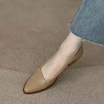 Mr. M, pointed single shoes women s 2025 new thick heel soft leather French light mouth medium heel apricot women s high heels 40