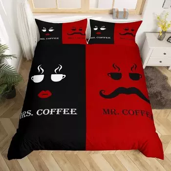 Mr & Mrs День святого Валентина King Queen Пододеяльник Красный Черный Парный комплект постельного белья Красные губы Пододеяльник Микрофибра Покрывало 70x133cm 2pcs