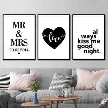 Mr Mrs Names Date Custom Print Poster Love Wedding Anniversary Настенная картина для спальни Цитата Декоративная живопись DZ006 21x30cm no frame