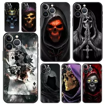 Мрачный Жнец Череп Скелет Роскошный чехол для телефона iPhone 13 15 14 12 11 Pro MAX XR X SE XS 7 8 Plus Мягкий силиконовый черный чехол iPhone 15Pro Max