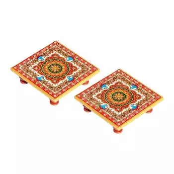 Мрамор Chowki с замысловатой цветочной росписью (10,2 см x 10,2 см x 2,55 см, набор из 2 шт., разноцветный)