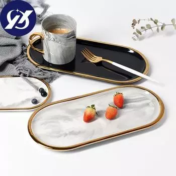 Мраморная керамическая овальная тарелка, западное блюдо, десертная тарелка, лоток для хранения ювелирных изделий, посуда, аксессуары