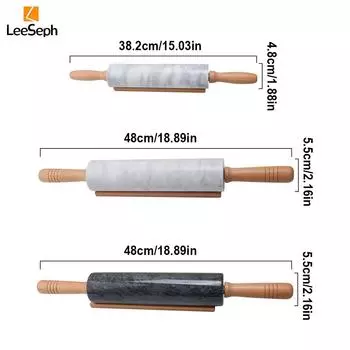 Мраморная скалка с деревянной ручкой и деревянной подставкой, скалка с антипригарным покрытием для теста для пиццы, выпечки хлеба и кухонных принадлежностей