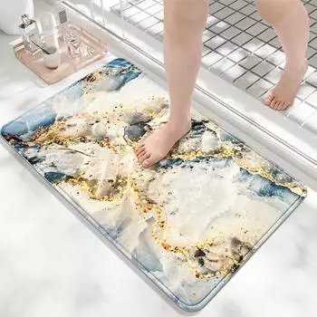 Мраморные бытовые впитывающие коврики для ванной комнаты, легкие роскошные, высококачественные нескользящие коврики для унитаза из искусственного кашемира 40*60cm синий