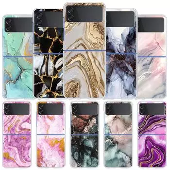 Мраморный чехол для Samsung Galaxy Z Flip 4 5g, прозрачный жесткий чехол для мобильного телефона Zflip Clear PC, роскошный чехол в виде ракушки Samsung Z Flip4 5G