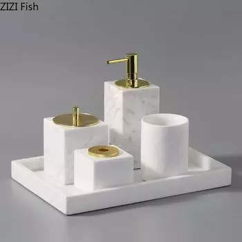 Мраморный набор для ванной комнаты, набор из пяти предметов, роскошный скандинавский набор для ополаскивания полости рта, дозатор мыла, аксессуары для ванной комнаты, коробка для ватных палочек
