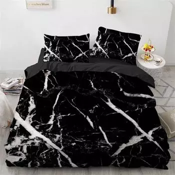 Мраморный пододеяльник King Queen с классным черно-белым текстурным узором, комплект постельного белья для подростков и взрослых, 2/3 предмета, полиэстер, пододеяльник 135X200cm-2pcs