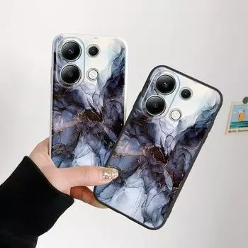 Мраморный узорчатый мягкий силиконовый чехол для Samsung A55 S24 Xiaomi Redmi Note 13 Pro 13C iPhone 15 Huawei Honor Realme Camera защитный противоударный чехол Samsung Galaxy S9 Plus чёрный