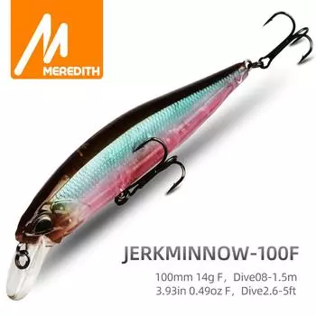 MRERDITH JERK MINNOW 100F 14g, популярная модель, рыболовная приманка, жесткая приманка, 24 цвета, воблер Minnow, качество, профессиональная глубина 0,8-1,5 м